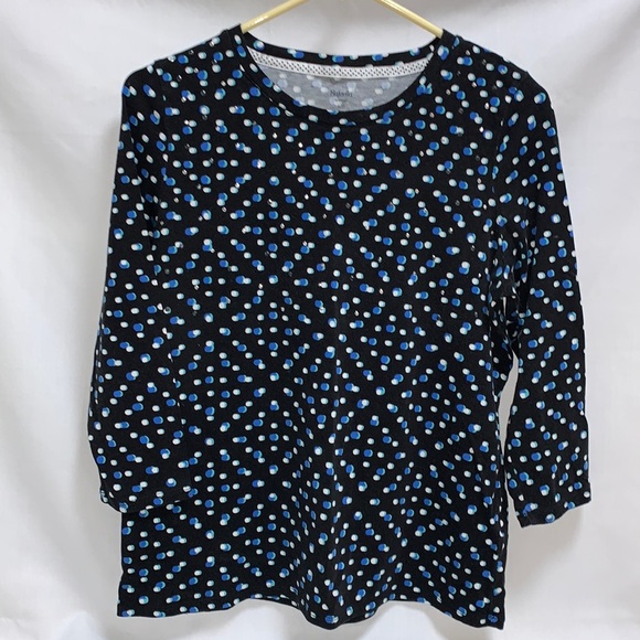 Rafaela Weekend knit top, 3/4 sleeve black with blue/white polka dots - Picture 1 of 5
